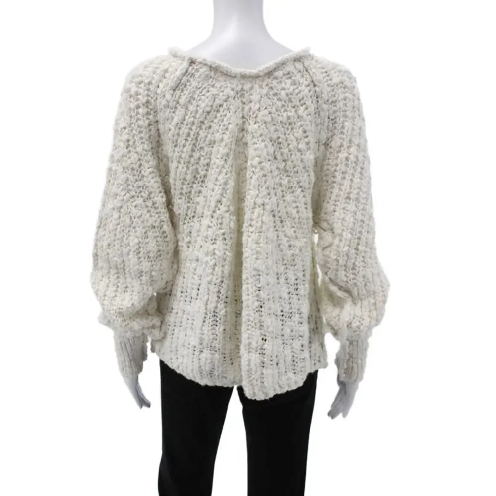 Free People Womens Pullover Sweater Ivory Cotton Round Neck Long Sleeve Size M